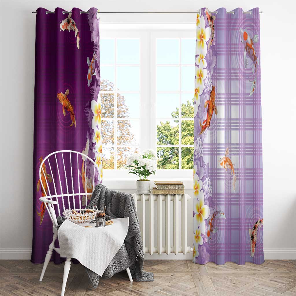 Hawaii And Japan Window Curtain Plumeria Lei With Koi Fish Purple LT05 - Polynesian Pride
