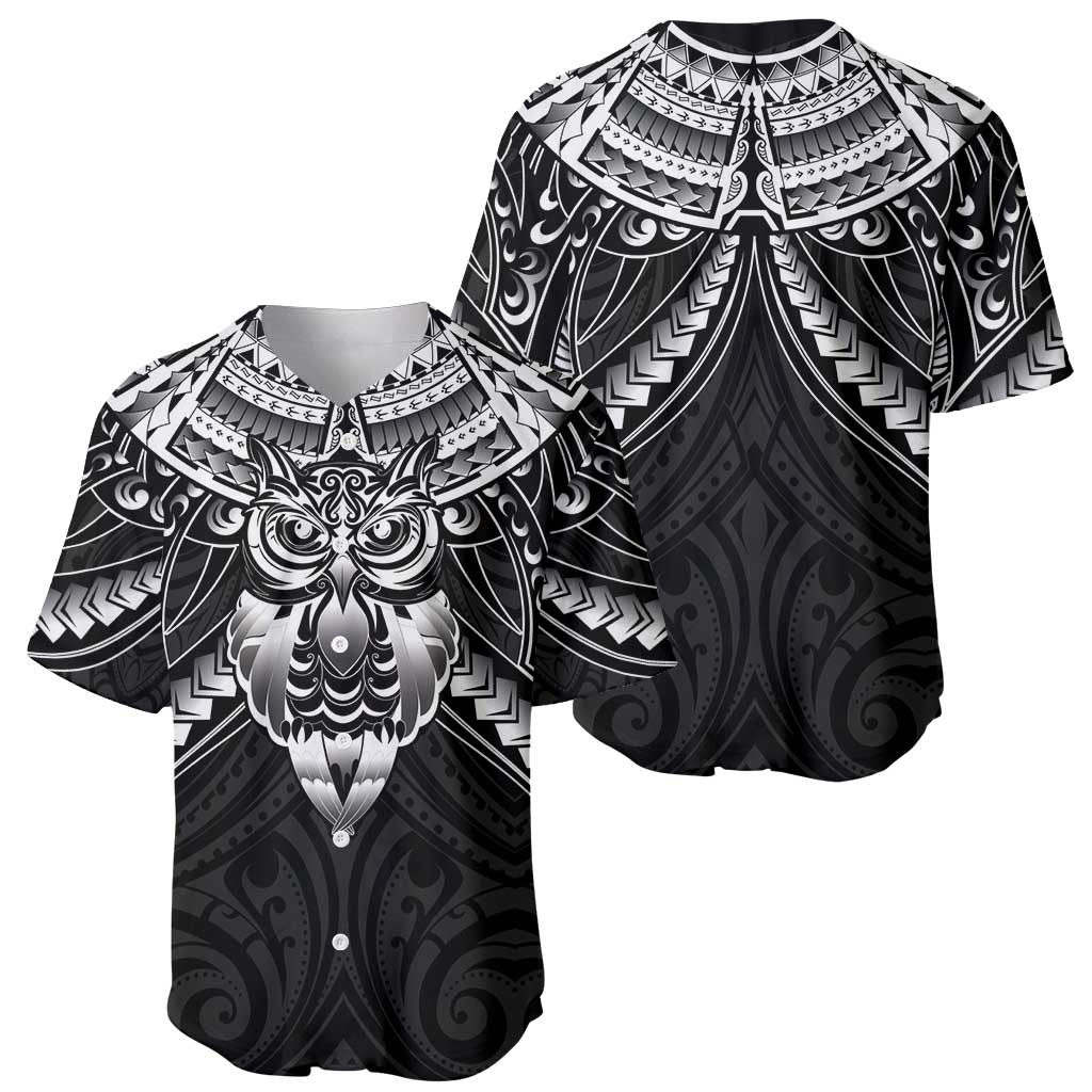 New Zealand Morepork Baseball Jersey Maori Pattern Black