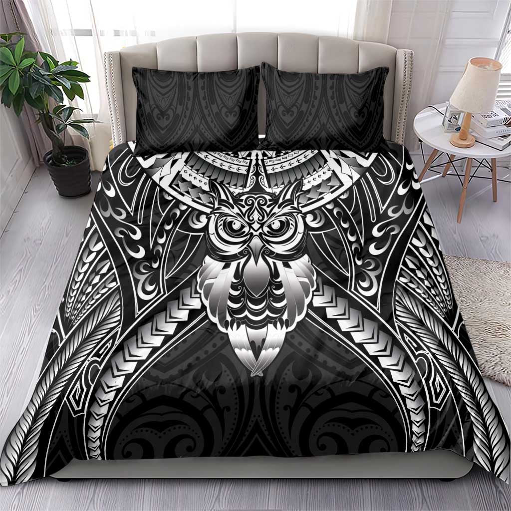 New Zealand Morepork Bedding Set Maori Pattern Black