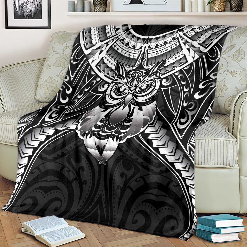 New Zealand Morepork Blanket Maori Pattern Black LT05 - Polynesian Pride
