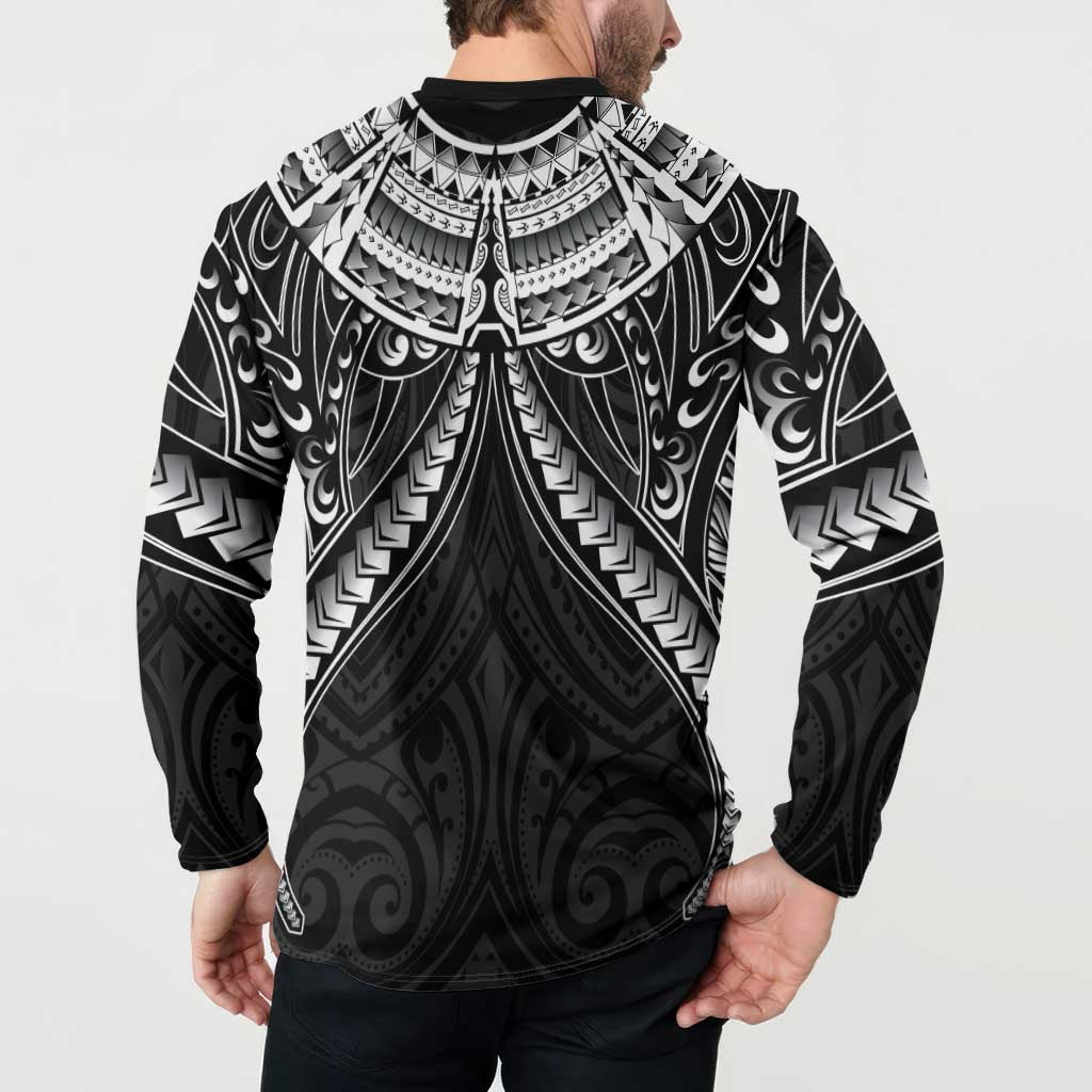 New Zealand Morepork Button Sweatshirt Maori Pattern Black LT05 - Polynesian Pride