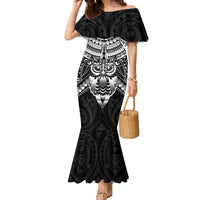 New Zealand Morepork Family Matching Mermaid Dress and Hawaiian Shirt Maori Pattern Black