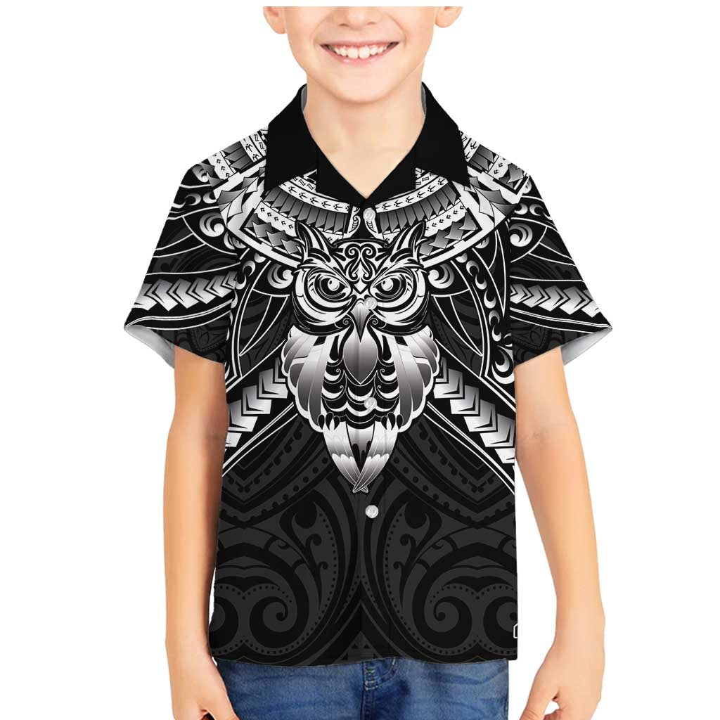 New Zealand Morepork Family Matching Mermaid Dress and Hawaiian Shirt Maori Pattern Black