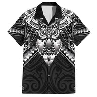 New Zealand Morepork Family Matching Off Shoulder Short Dress and Hawaiian Shirt Maori Pattern Black