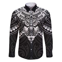 New Zealand Morepork Family Matching Short Sleeve Bodycon Dress and Hawaiian Shirt Maori Pattern Black