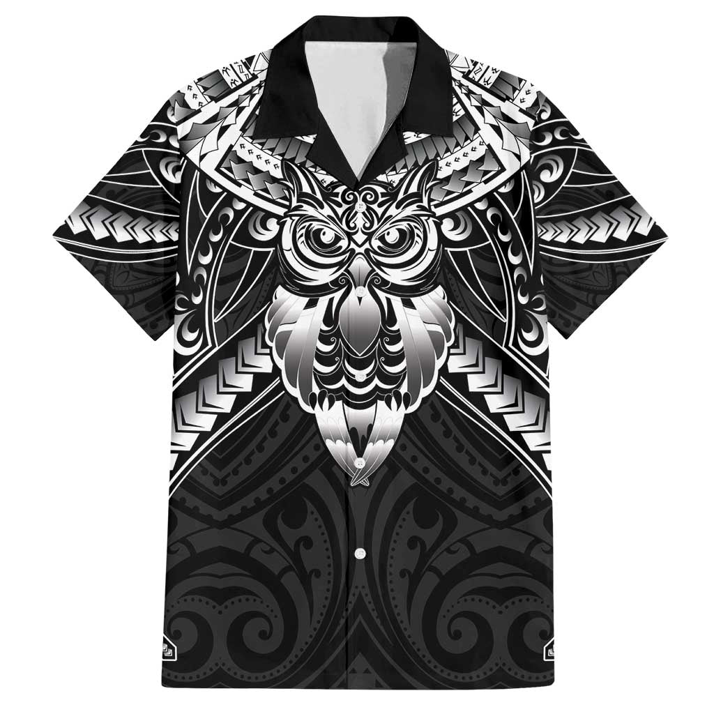 New Zealand Morepork Family Matching Tank Maxi Dress and Hawaiian Shirt Maori Pattern Black