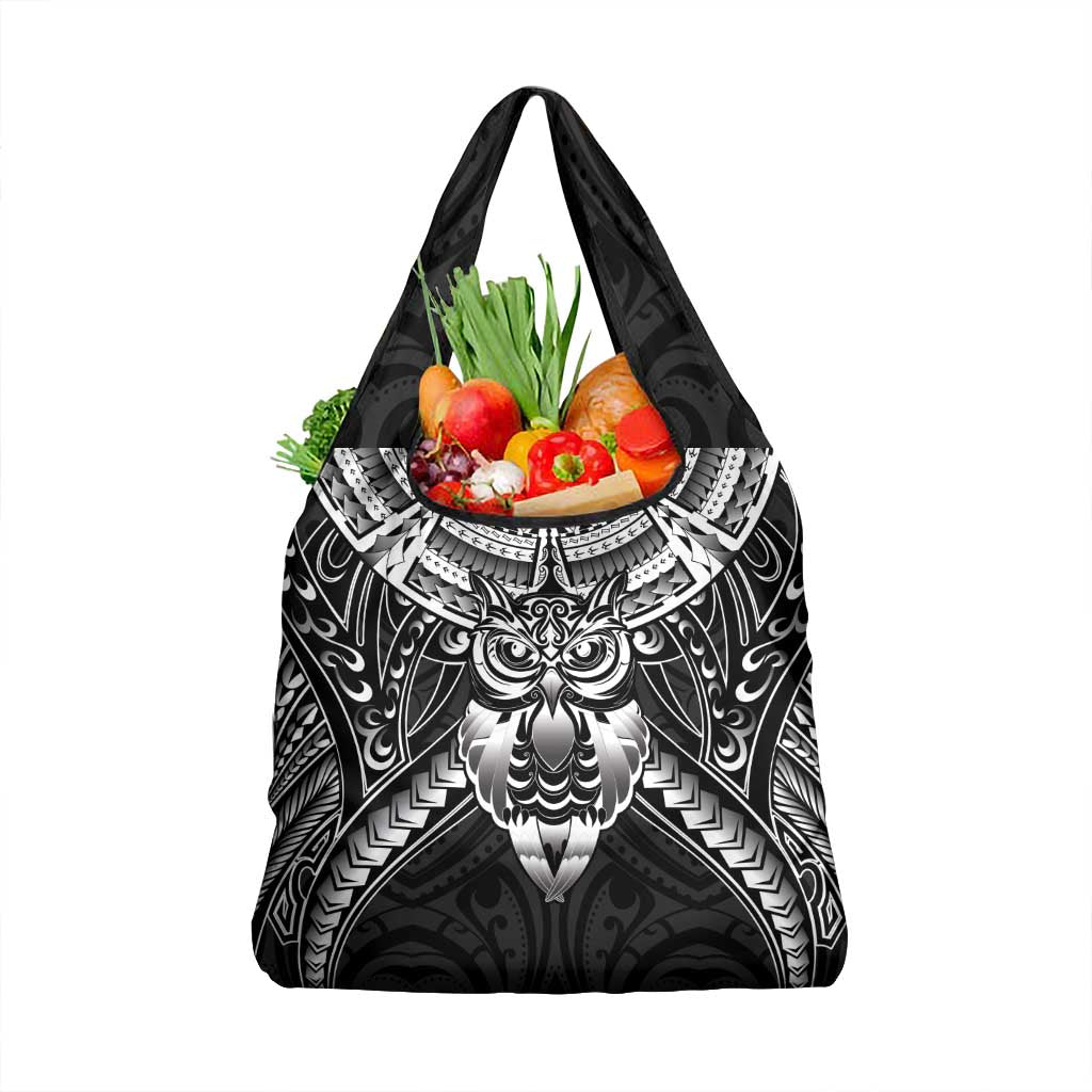 New Zealand Morepork Grocery Bag Maori Pattern Black