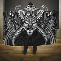 New Zealand Morepork Hooded Blanket Maori Pattern Black