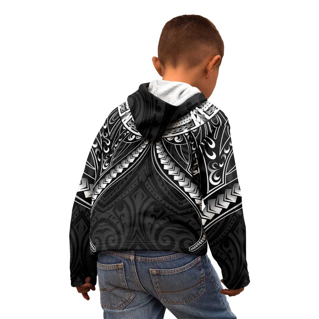 New Zealand Morepork Kid Hoodie Maori Pattern Black