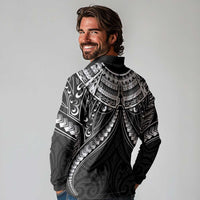 New Zealand Morepork Long Sleeve Polo Shirt Maori Pattern Black