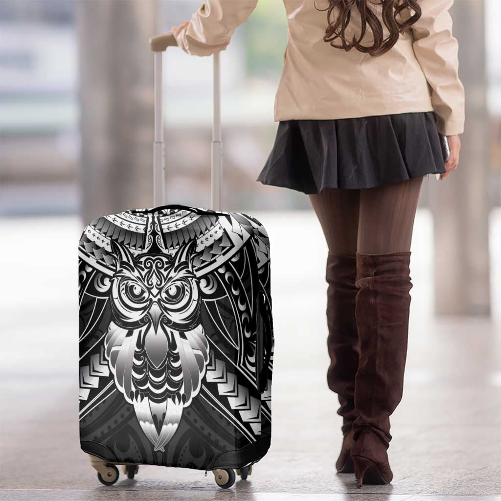 New Zealand Morepork Luggage Cover Maori Pattern Black