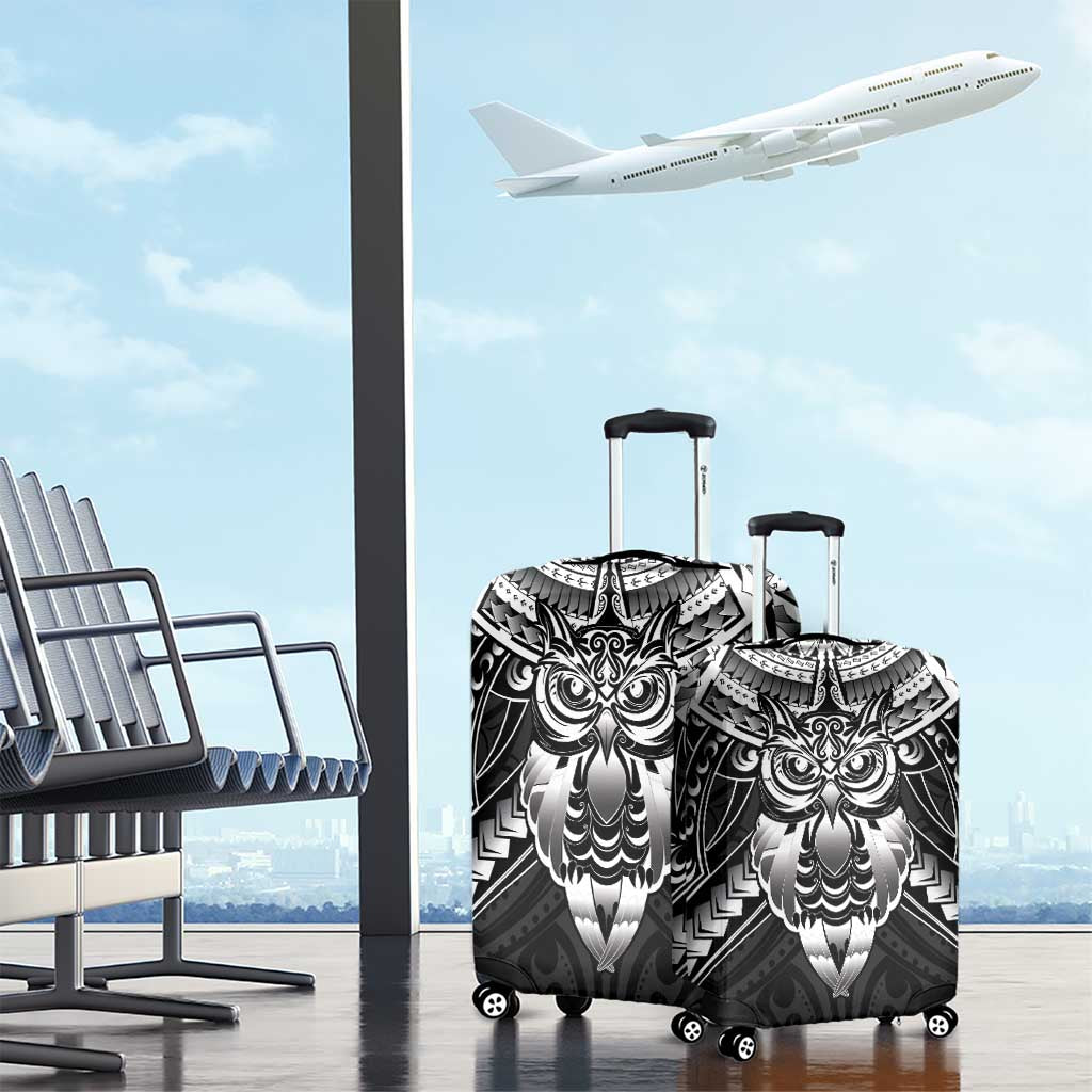 New Zealand Morepork Luggage Cover Maori Pattern Black