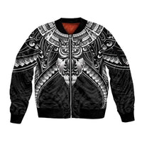 New Zealand Morepork Sleeve Zip Bomber Jacket Maori Pattern Black LT05 Unisex Black - Polynesian Pride