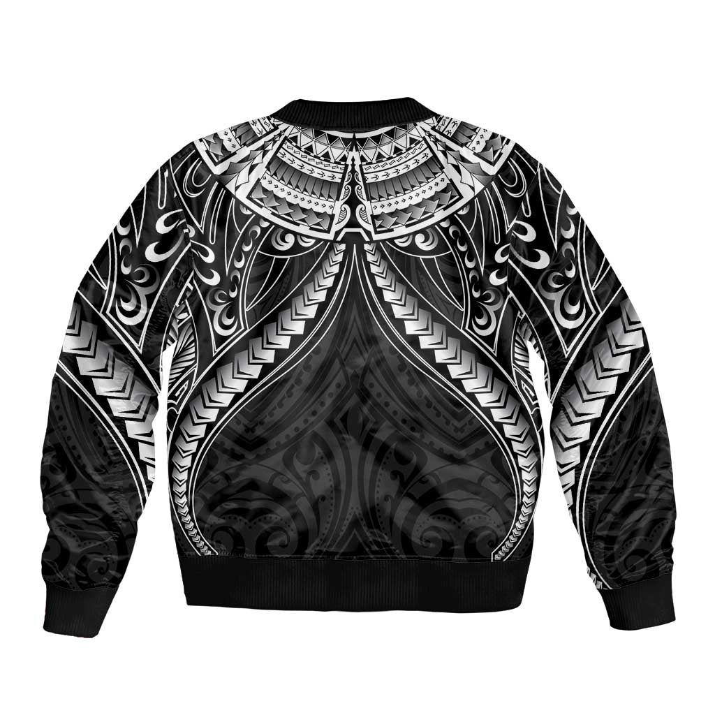 New Zealand Morepork Sleeve Zip Bomber Jacket Maori Pattern Black LT05 - Polynesian Pride