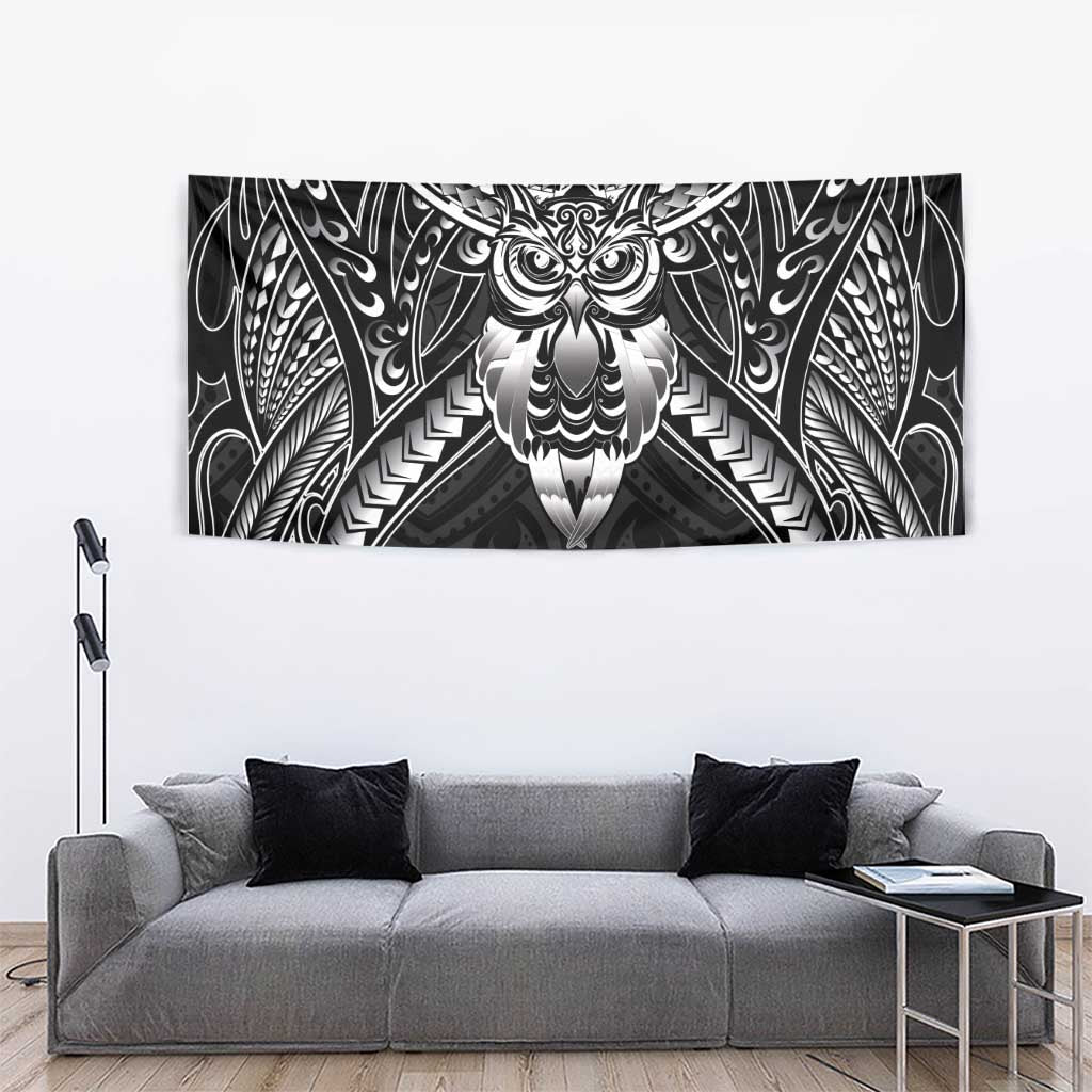 New Zealand Morepork Tapestry Maori Pattern Black