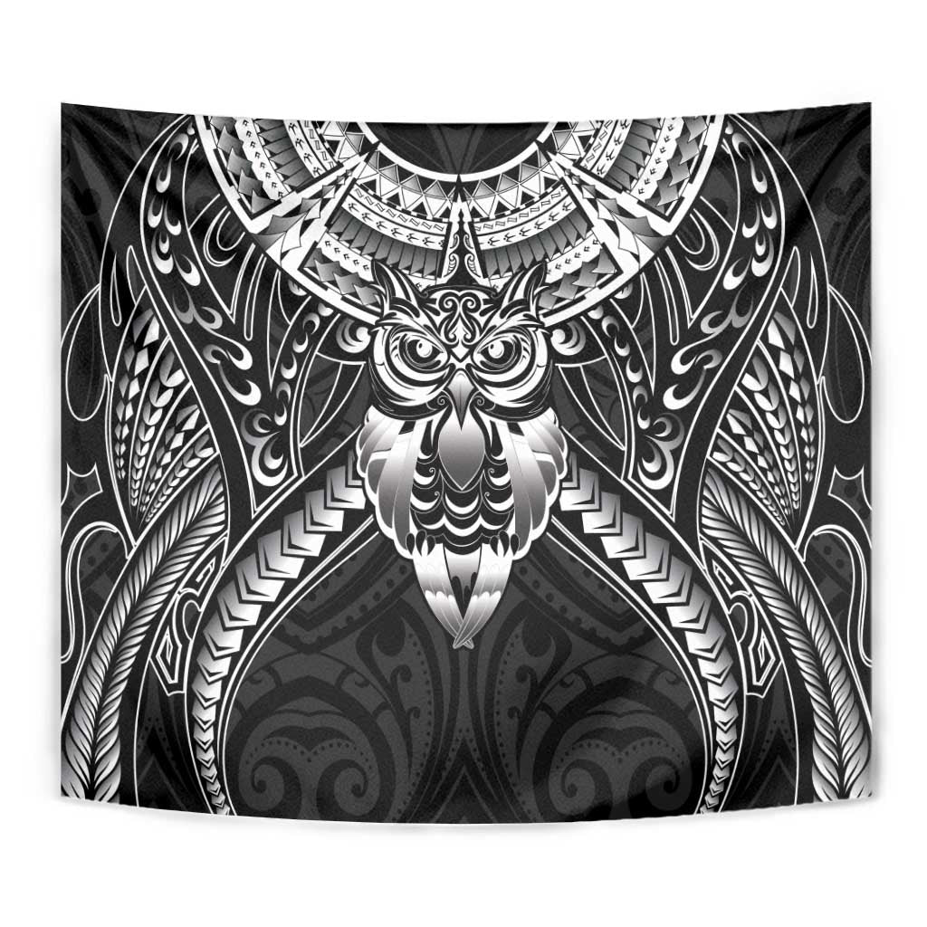 New Zealand Morepork Tapestry Maori Pattern Black