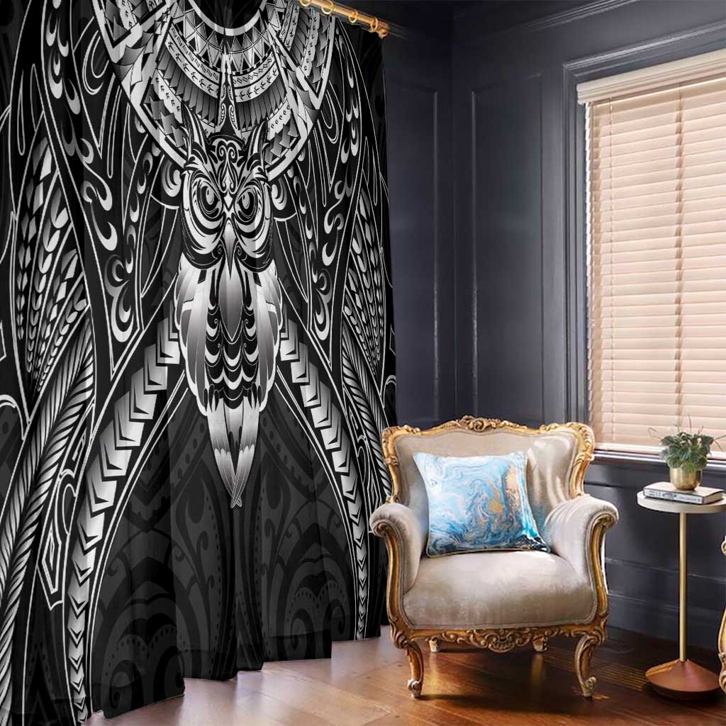 New Zealand Morepork Window Curtain Maori Pattern Black