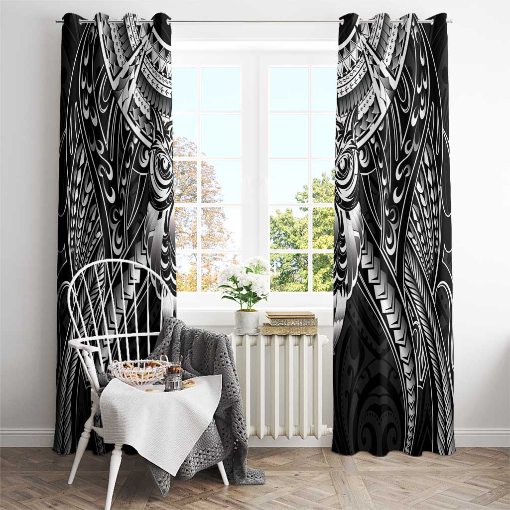 New Zealand Morepork Window Curtain Maori Pattern Black