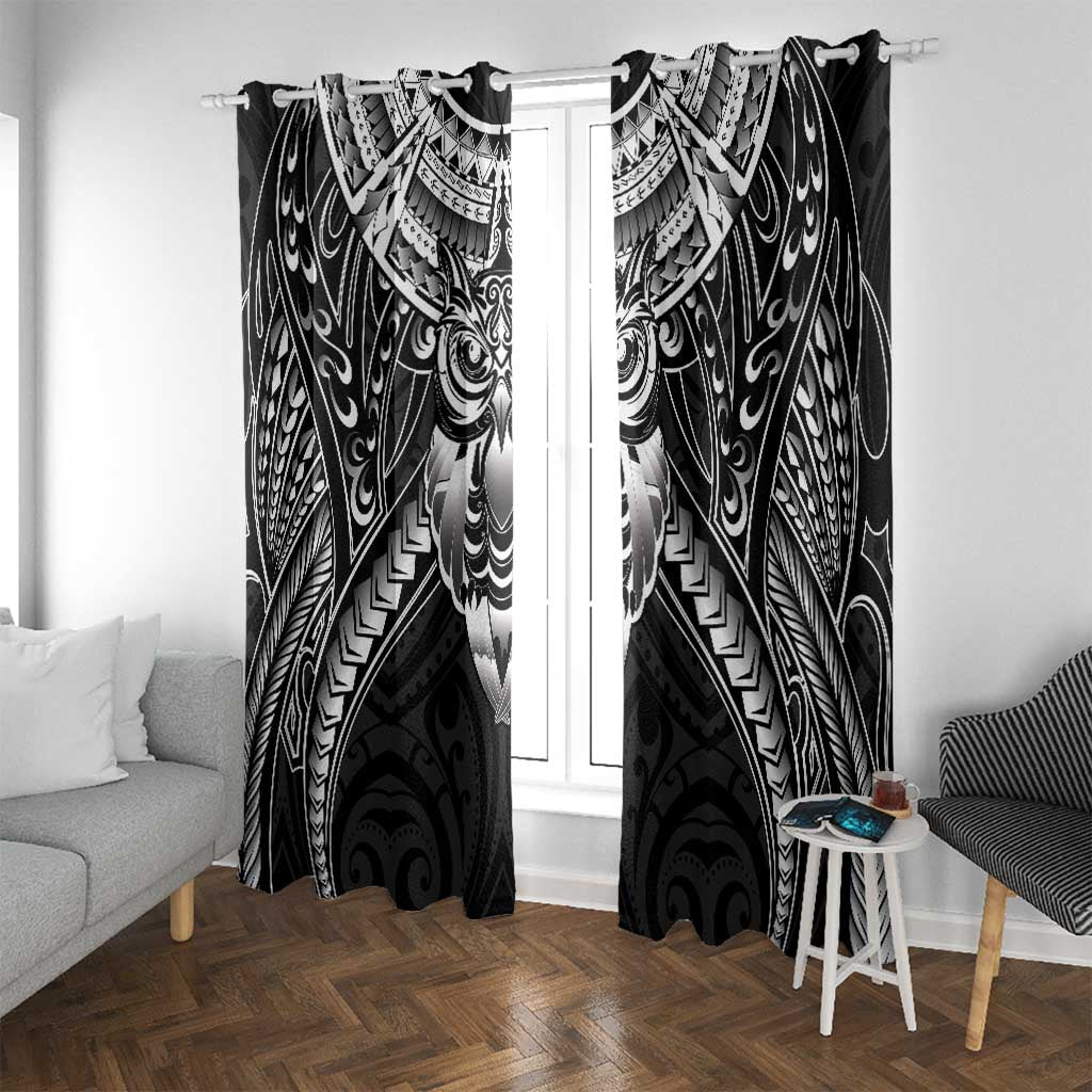 New Zealand Morepork Window Curtain Maori Pattern Black