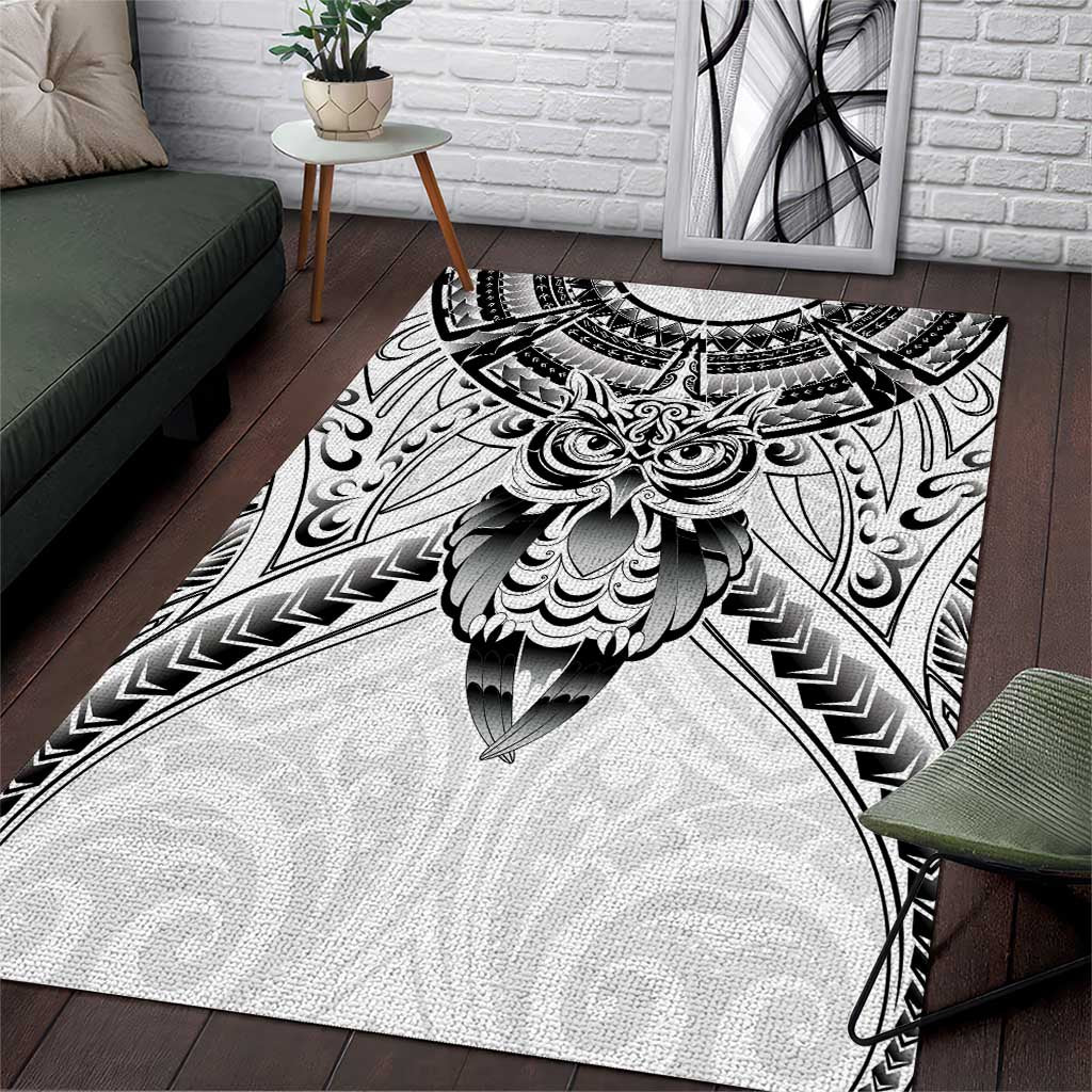 New Zealand Morepork Area Rug Maori Pattern White
