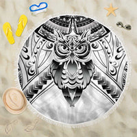 New Zealand Morepork Beach Blanket Maori Pattern White