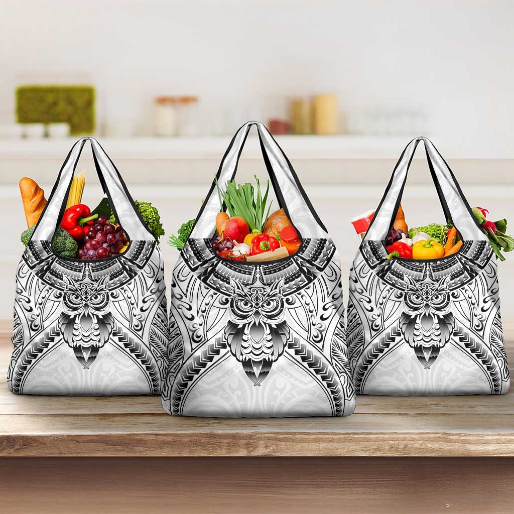 New Zealand Morepork Grocery Bag Maori Pattern White