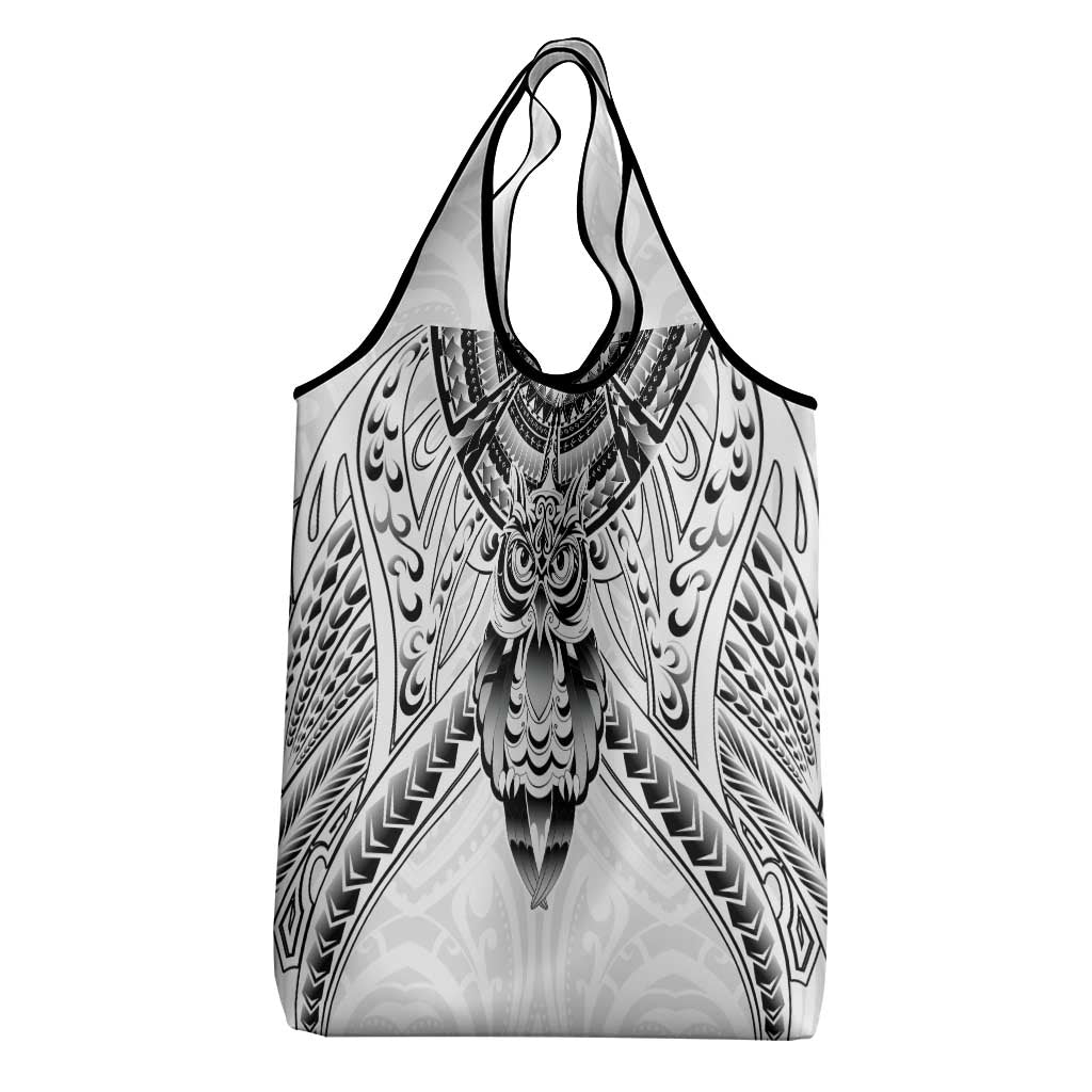 New Zealand Morepork Grocery Bag Maori Pattern White