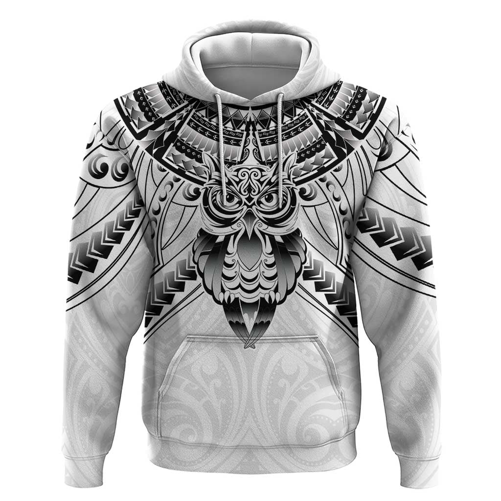 New Zealand Morepork Hoodie Maori Pattern White