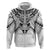 New Zealand Morepork Hoodie Maori Pattern White