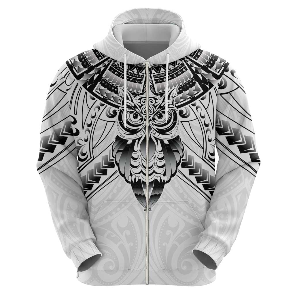 New Zealand Morepork Hoodie Maori Pattern White