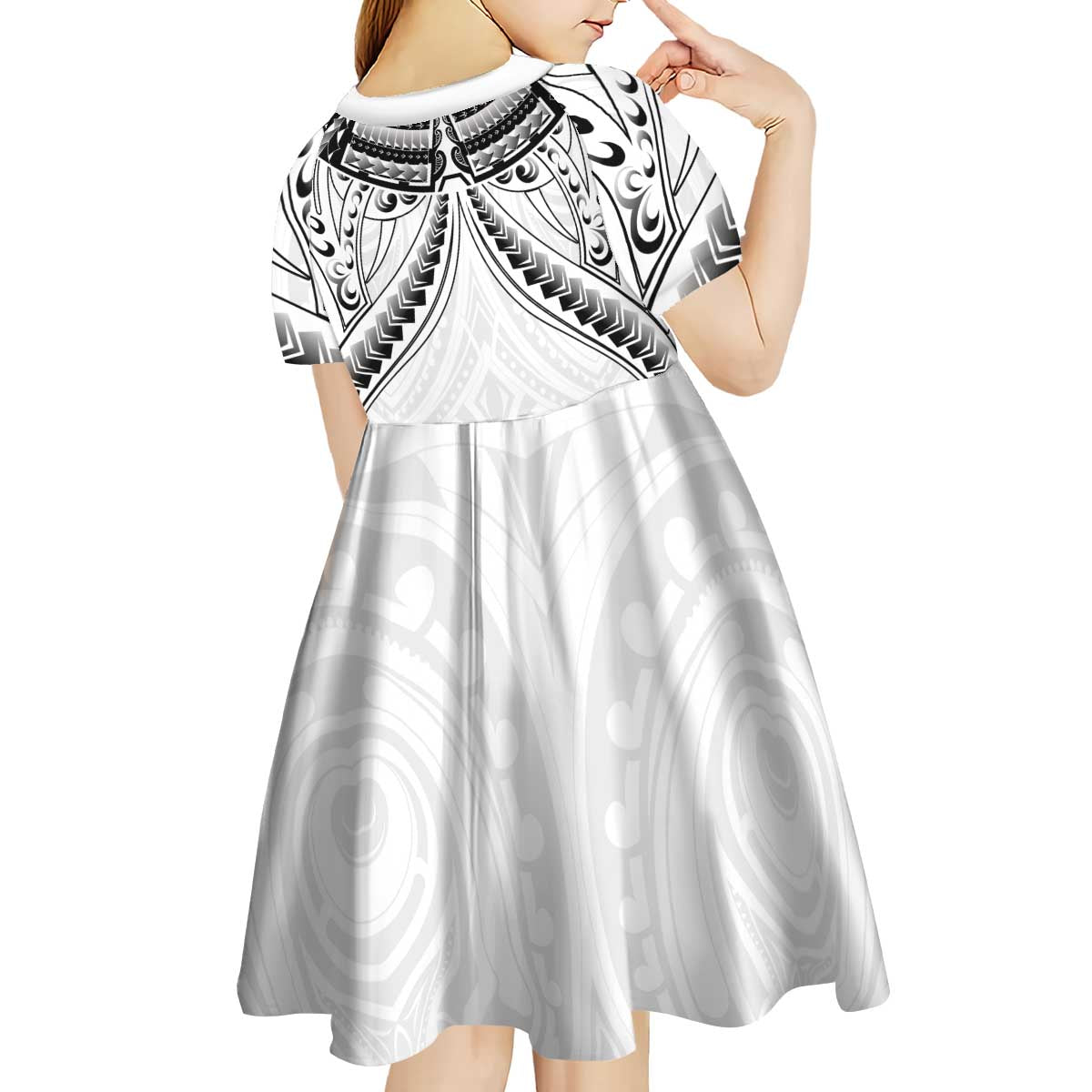 New Zealand Morepork Kid Short Sleeve Dress Maori Pattern White LT05 - Polynesian Pride
