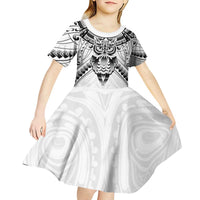 New Zealand Morepork Kid Short Sleeve Dress Maori Pattern White LT05 - Polynesian Pride