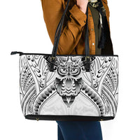 New Zealand Morepork Leather Tote Bag Maori Pattern White