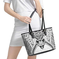 New Zealand Morepork Leather Tote Bag Maori Pattern White