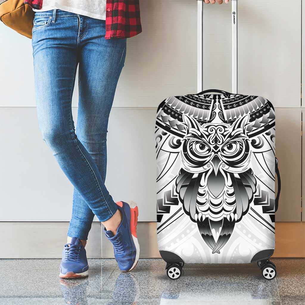 New Zealand Morepork Luggage Cover Maori Pattern White