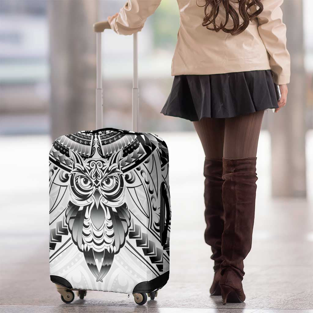 New Zealand Morepork Luggage Cover Maori Pattern White