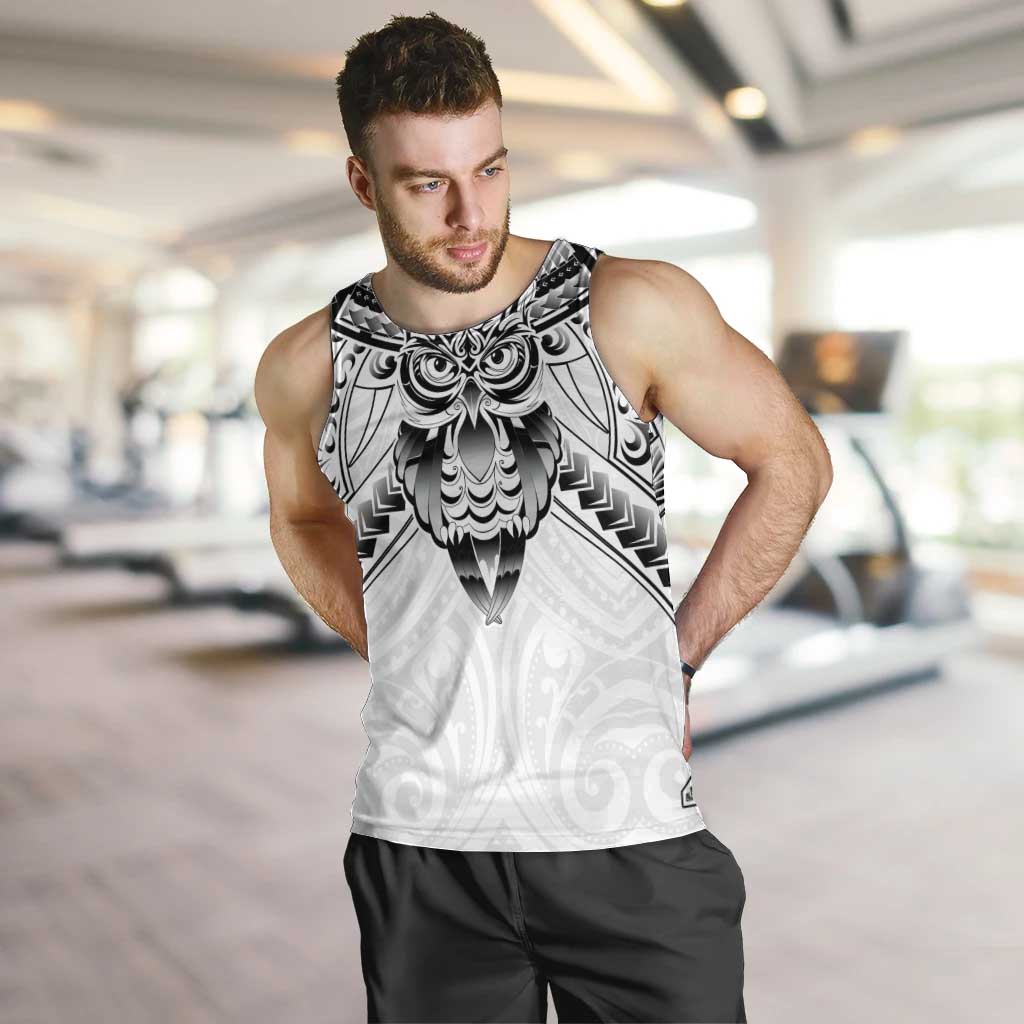 New Zealand Morepork Men Tank Top Maori Pattern White