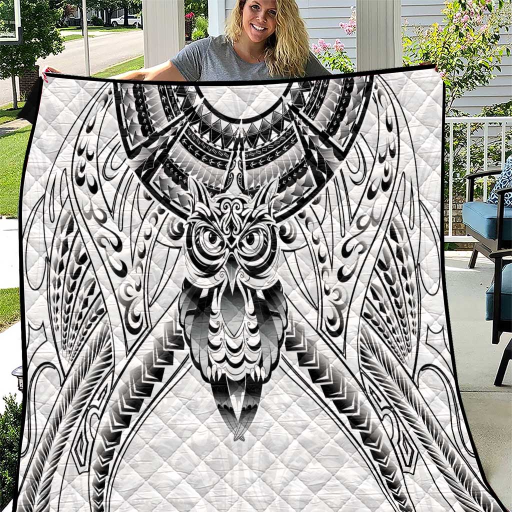 New Zealand Morepork Quilt Maori Pattern White LT05 White - Polynesian Pride