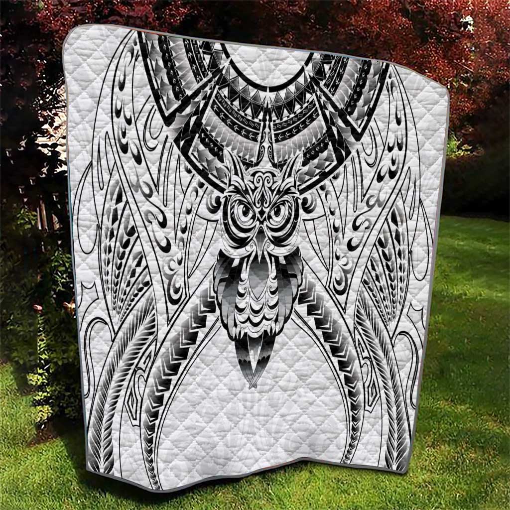 New Zealand Morepork Quilt Maori Pattern White LT05 - Polynesian Pride