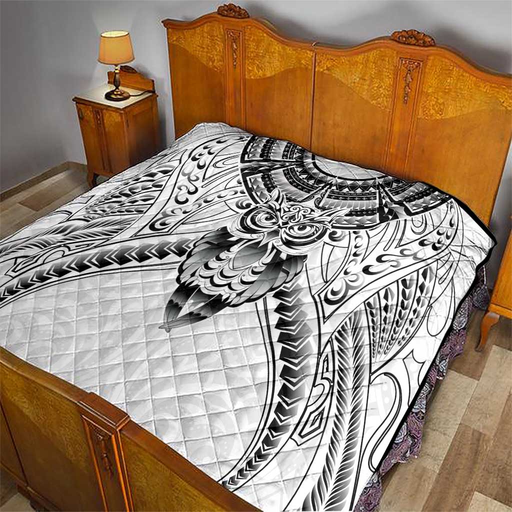 New Zealand Morepork Quilt Maori Pattern White LT05 - Polynesian Pride