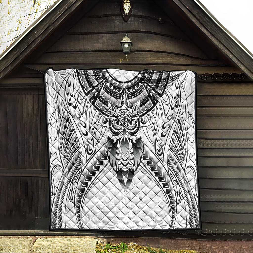 New Zealand Morepork Quilt Maori Pattern White LT05 - Polynesian Pride