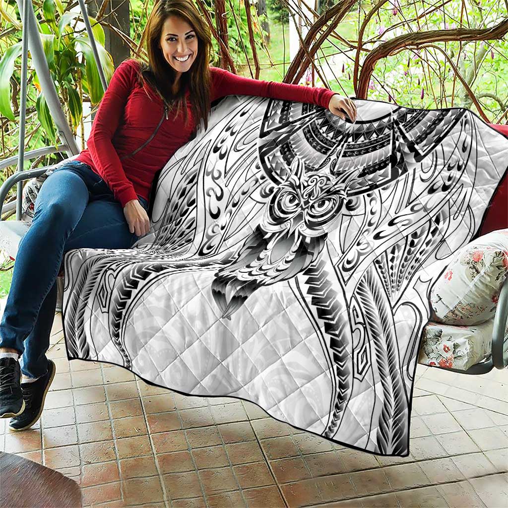 New Zealand Morepork Quilt Maori Pattern White LT05 - Polynesian Pride
