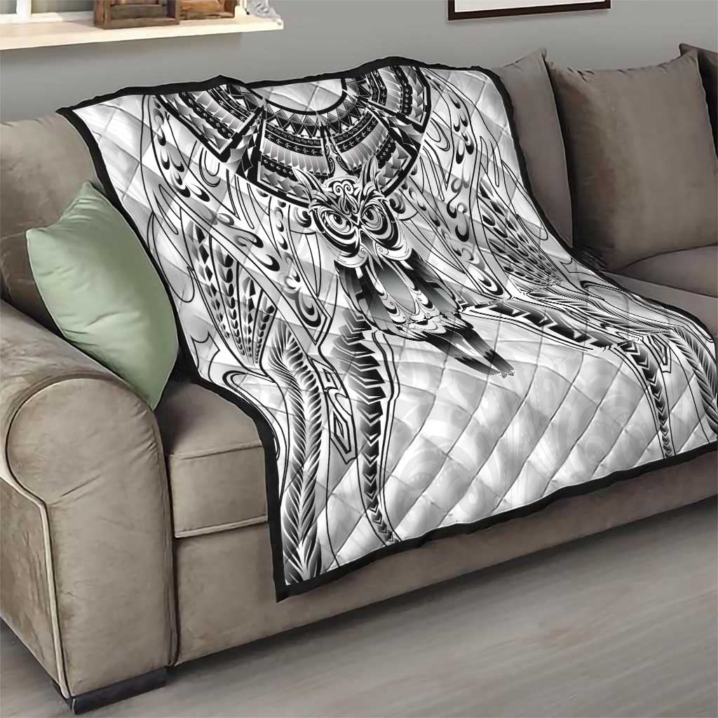 New Zealand Morepork Quilt Maori Pattern White LT05 - Polynesian Pride
