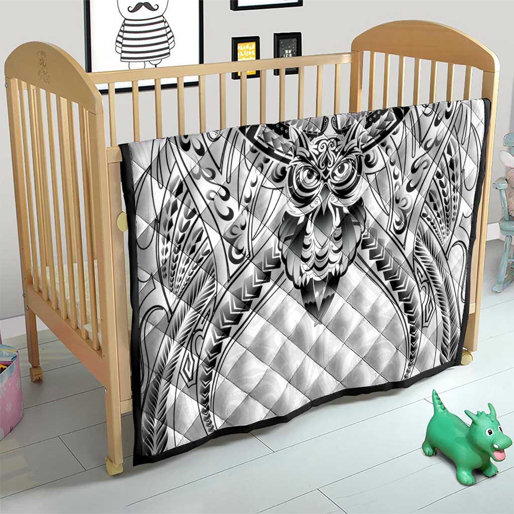 New Zealand Morepork Quilt Maori Pattern White LT05 - Polynesian Pride