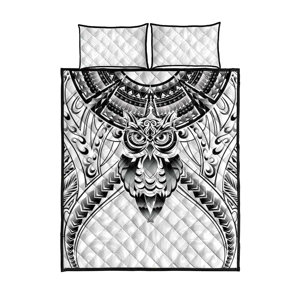 New Zealand Morepork Quilt Bed Set Maori Pattern White