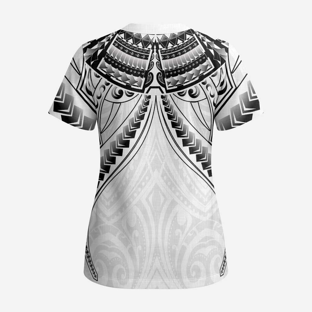 New Zealand Morepork Scrub Top Maori Pattern White - Polynesian Pride