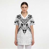 New Zealand Morepork Scrub Top Maori Pattern White - Polynesian Pride
