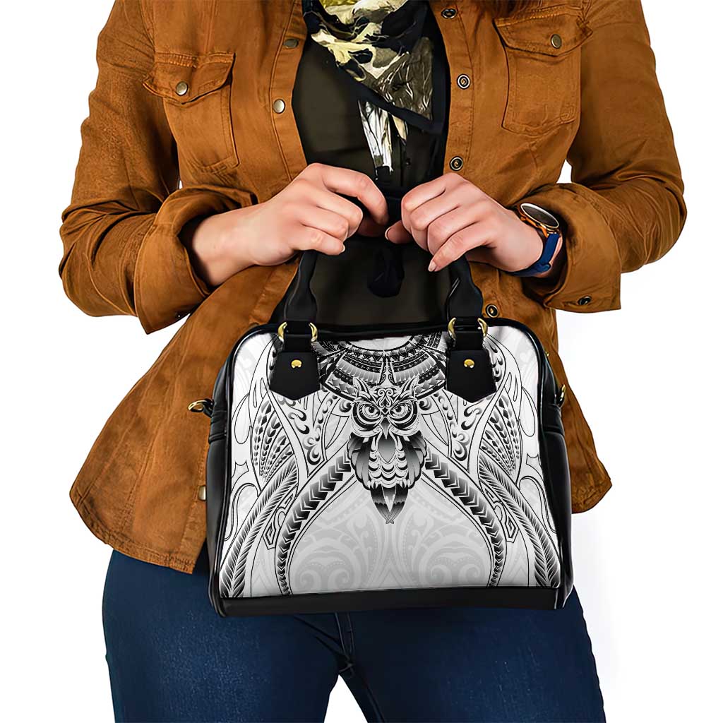 New Zealand Morepork Shoulder Handbag Maori Pattern White