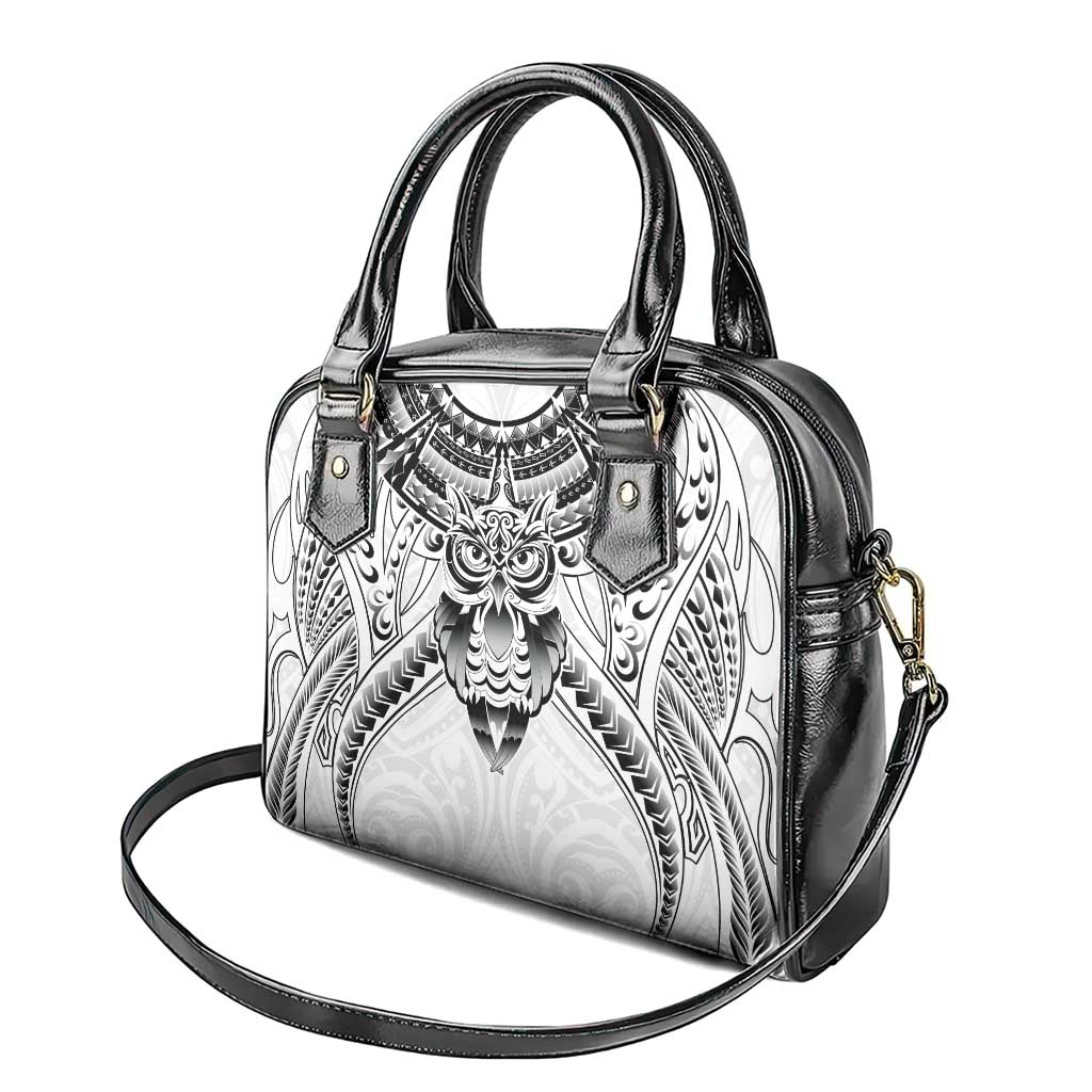 New Zealand Morepork Shoulder Handbag Maori Pattern White