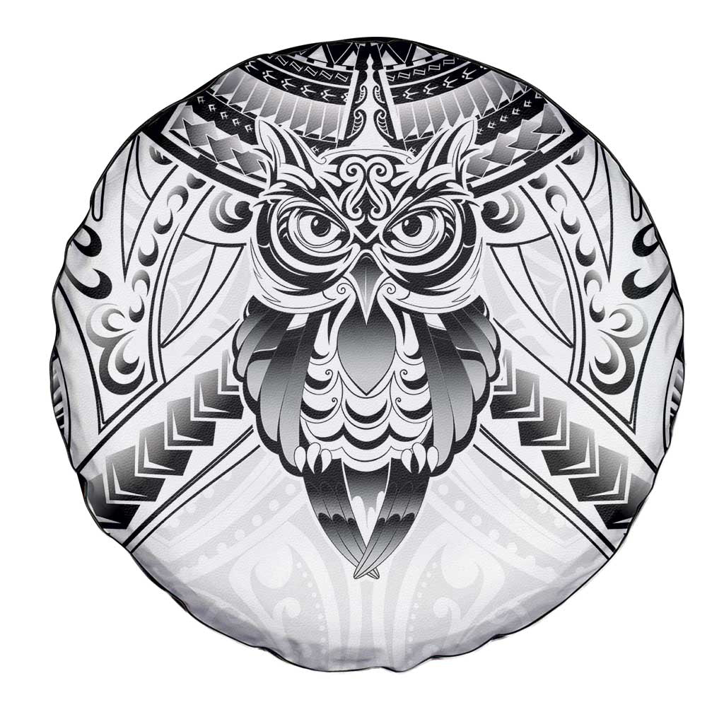 New Zealand Morepork Spare Tire Cover Maori Pattern White